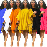 Plus Size Solid Color Loose Bat Sleeve Mini Dress QYMF-D3022