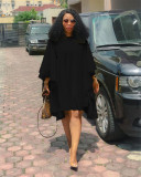 Plus Size Solid Color Loose Bat Sleeve Mini Dress QYMF-D3022