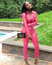 Solid Color Leather Sport Two Piece Pants Set GQLK-8226