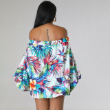 Plus Size Off Shoulder Print Bat Sleeve Mini Dress QYMF-3009