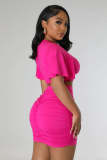 Short Sleeve Solid Color Two Piece Skirts Set QYMF-M3022