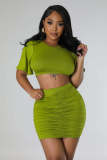 Short Sleeve Solid Color Two Piece Skirts Set QYMF-M3022