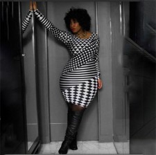 Plus Size Print Long Sleeve Midi Dress GAWE-5538