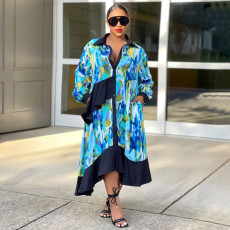Plus Size Print Irregular Loose Shirt Dress NNWF-8028