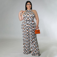 Plus Size Print Sleeevless Maxi Dress(With Belt) NNWF-3216
