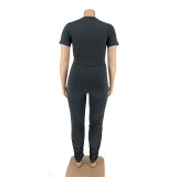 Plus Size Short Sleeve Solid Color Two Piece Pants Set OSIF-20735