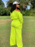 Plus Size Solid Color O Neck Two Piece Pants Set OLYF-6021