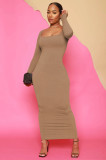 U Neck Long Sleeve Maxi Dress NIK-NK321