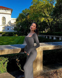 U Neck Long Sleeve Maxi Dress NIK-NK321