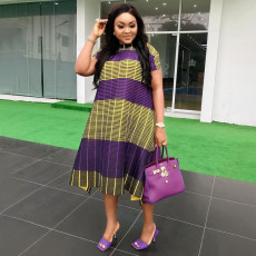 Plus Size Stripe Color Block Loose Midi Dress NNWF-7041