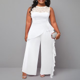 Plus Size Lace Patchwork Loose Jumpsuit NNWF-3047