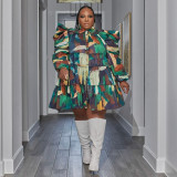 Plus Size Print Ruffles Loose Shirt Dress NNWF-7760