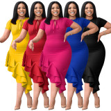 Plus Size Solid Color Tie Up Long Dress NNWF-6054