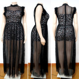 Plus Size Sleeveless Romper+Mesh Dress 2 Piece Set NNWF-7135