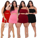 Plus Size Solid Color Sling Vest Culottes Suit NNWF-7199