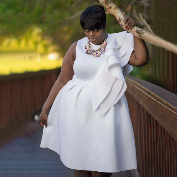 Plus Size Sleeveless Solid Color Midi Dress NNWF-3039