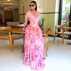 Print Long Sleeve Maxi Dress GJYO-303939