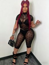 Sexy Fashion Mesh Short Sleeve Shorts Two Piece Set GFCF-1447