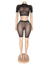 Sexy Fashion Mesh Short Sleeve Shorts Two Piece Set GFCF-1447