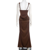 Solid Color Sling Square Neck Maxi Dress GSZM-D25DS511