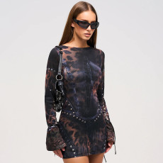 Long Sleeve Print Mini Dress GSZM-F24DS269