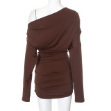 Solid Color Off Shoulder Loose Mini Dress GSZM-H24DS263