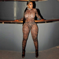 Mesh Long Sleeve Bodysuit Tight Two Piece Pants Set GSBD-D25ST200