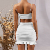 Sexy Sling Vest Ruched Two Piece Skirts Set YMYF-0881