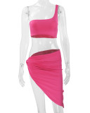 Single Shoulder Tank Top Irregular Skirt 2 Piece Set YMYF-0896
