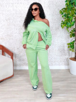 Long Sleeve Solid Color Two Piece Pants Set SH-391434