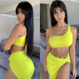Single Shoulder Tank Top Irregular Skirt 2 Piece Set YMYF-0896