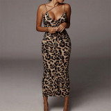 Print V Neck Backless Maxi Dress GZJF-1632