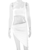 Single Shoulder Tank Top Irregular Skirt 2 Piece Set YMYF-0896