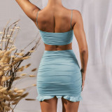 Sexy Sling Vest Ruched Two Piece Skirts Set YMYF-0881