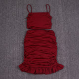 Sexy Sling Vest Ruched Two Piece Skirts Set YMYF-0881