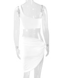 Single Shoulder Tank Top Irregular Skirt 2 Piece Set YMYF-0896