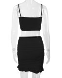 Sexy Sling Vest Ruched Two Piece Skirts Set YMYF-0881
