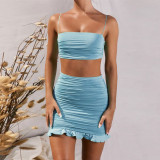 Sexy Sling Vest Ruched Two Piece Skirts Set YMYF-0881