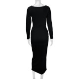 Hollow Out Long Sleeve High Split Maxi Dress YMYF-9380
