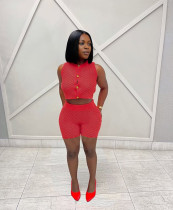 Sleeveless Solid Color Sweater Two Piece Shorts Set QXTF-83027