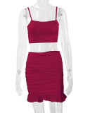 Sexy Sling Vest Ruched Two Piece Skirts Set YMYF-0881