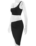 Single Shoulder Tank Top Irregular Skirt 2 Piece Set YMYF-0896