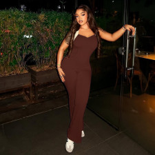 Solid Color Sling Backless Flare Jumpsuit GJYO-006295
