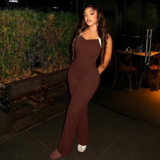 Solid Color Sling Backless Flare Jumpsuit GJYO-006295