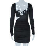 Long Sleeve V Neck Backless Mini Dress GJYO-756677