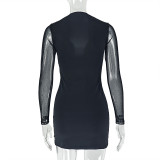 Mesh Long Sleeve Halterneck Mini Dress GJYO-303758