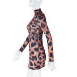 Leopard Print Long Sleeve Bodycon Dress GJYO-302099