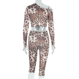 Leopard Print Off Shoulder Fifth Pants 2 Piece Set GJYO-919088