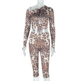 Leopard Print Off Shoulder Fifth Pants 2 Piece Set GJYO-919088