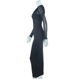 Mesh Patchwork Long Sleeve Bodycon Dress GJYO-297666